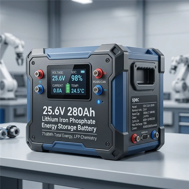 Batterie de stockage d'énergie au phosphate de fer au lithium 25.6V 280Ah